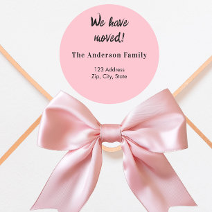 Pink we have moved new address classic round sticker