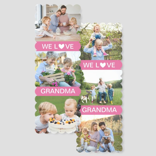 Pink We Love Grandma Heart 6 Photos Bookmarks (Front & Back)