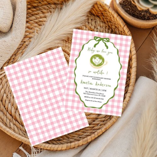 Pink We Love You So Matcha Baby Shower Invitation