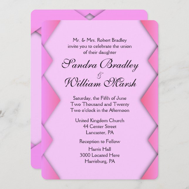 Pink Weave Wedding Invitation (Front/Back)