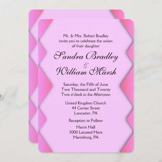 Pink Weave Wedding Invitation 5"x 7" (Front/Back)