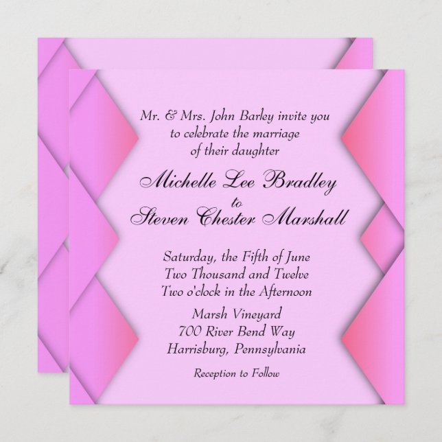 Pink Weave Wedding Wedding Invitation (Front/Back)