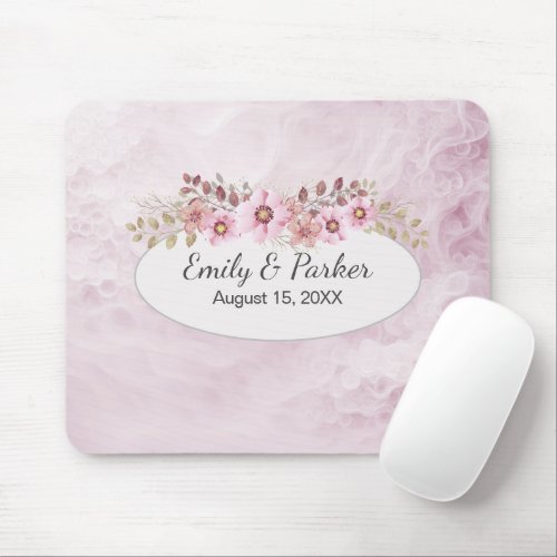 Pink Wedding Abstract With Names and Date Mouse Pad