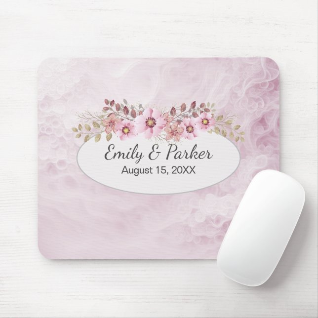 Pink Wedding Abstract With Names and Date Mouse Pad (With Mouse)