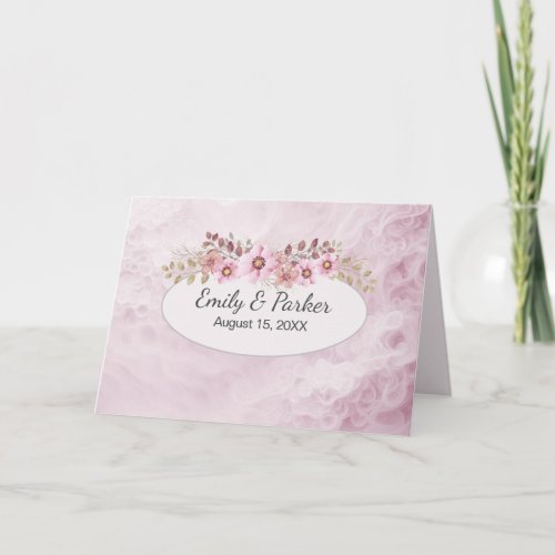 Pink Wedding Abstract With Newlywed Names Card