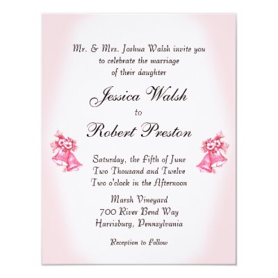 Pink Wedding Bells 4.25x5.5 Paper Invitation Card