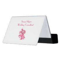 Pink Wedding Bells Desk Business Card Holder