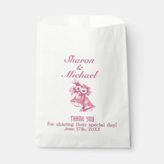 Pink Wedding Bells Favor Bag Names and Date