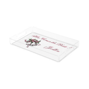 Pink Wedding Bells Here Comes the Bride Acrylic Tray