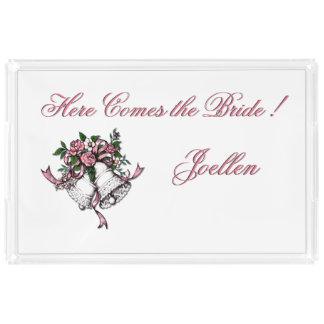 Pink Wedding Bells Here Comes the Bride Acrylic Tray