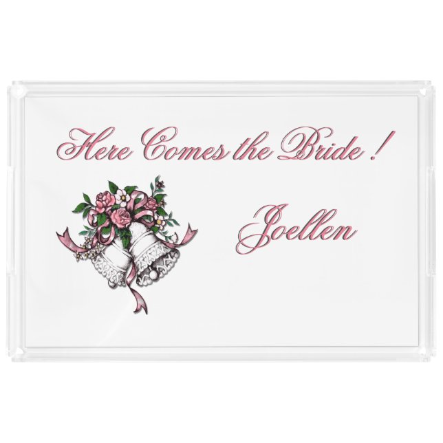 Pink Wedding Bells Here Comes the Bride Acrylic Tray (Front)