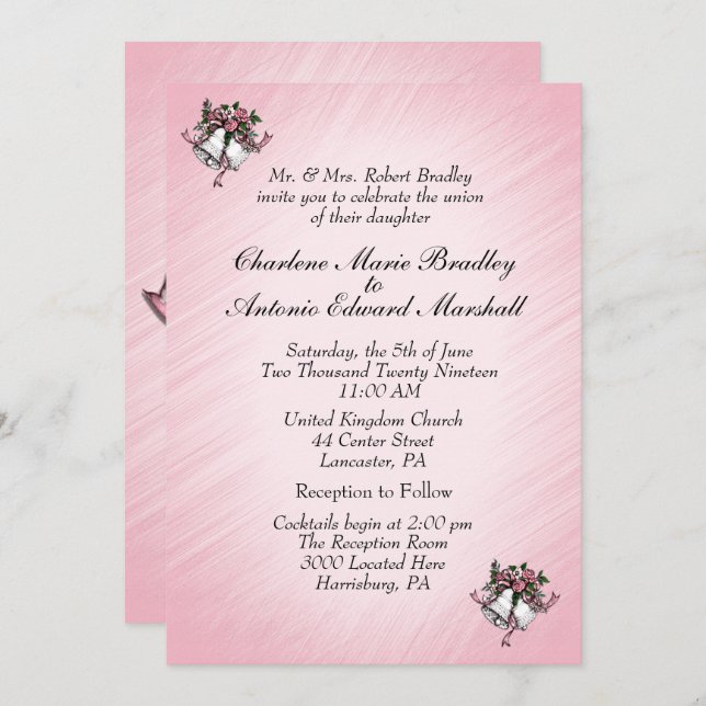 Pink Wedding Bells Invitation (Front/Back)