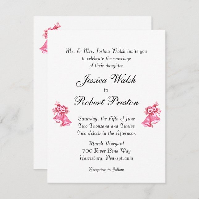 Pink Wedding Bells Invitation (Front/Back)