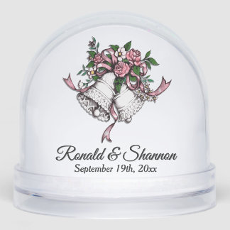 Pink Wedding Bells Names and Date Snow Globe