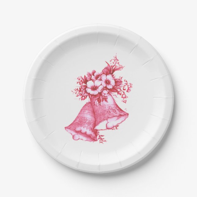 Pink Wedding Bells Paper Plates (Front)