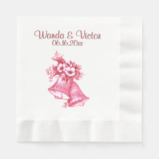 Pink Wedding Bells Personalized Paper Napkins