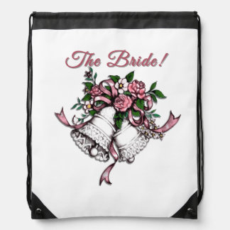 Pink Wedding Bells The Bride Drawstring Bag