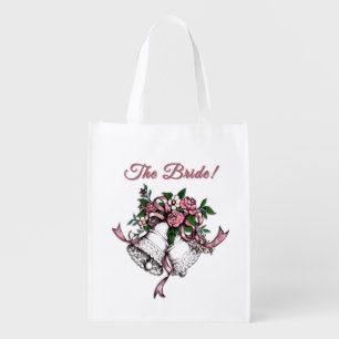 Pink Wedding Bells The Bride Grocery Bag