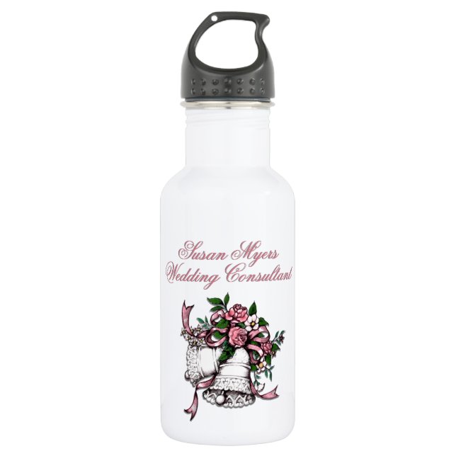 Pink Wedding Bells Water Bottle (Front)
