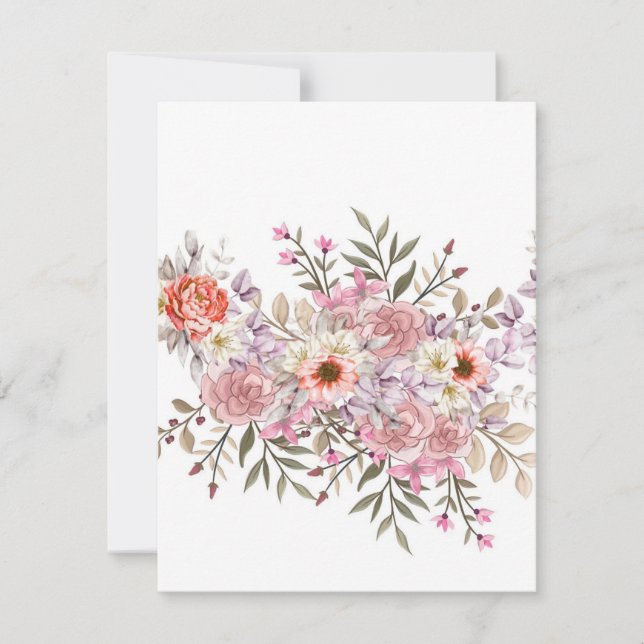 Pink Wedding Bouquet RSVP Card (Front)