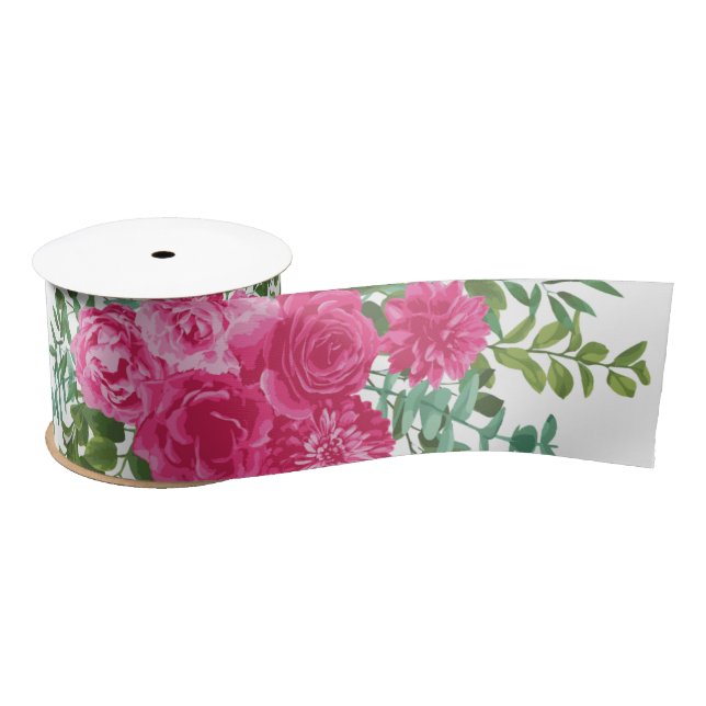Pink Wedding Bright Floral Fuchsia Satin Ribbon (Spool)