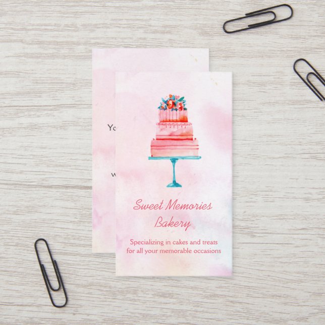 Pink Wedding Cake Bakery Business Card (Front/Back In Situ)
