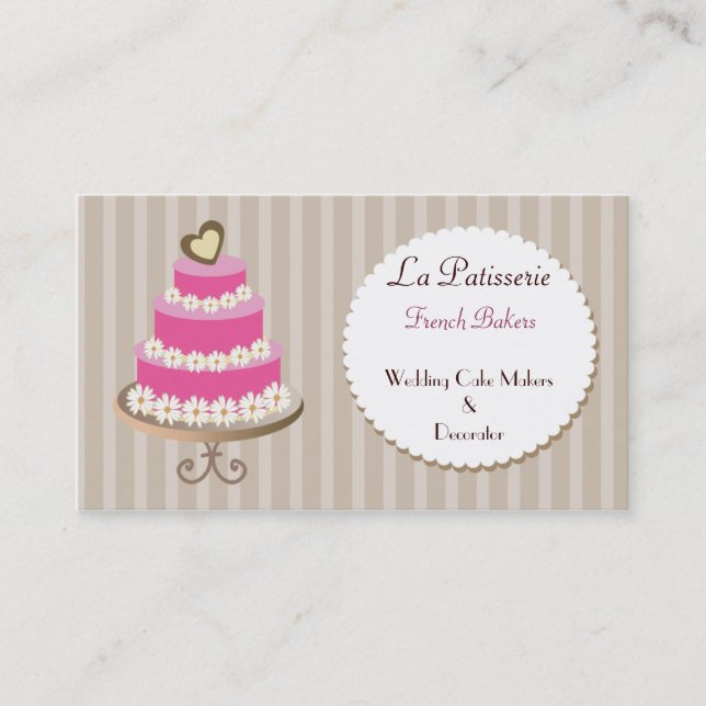 pink Wedding Cake makers business Cards (Front)