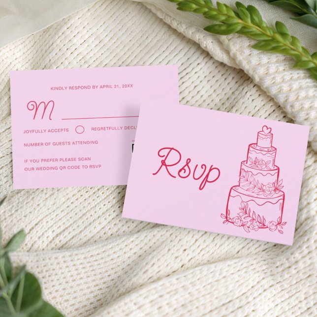 Pink Wedding Cake RSVP Card with QR Code (Creator Uploaded)