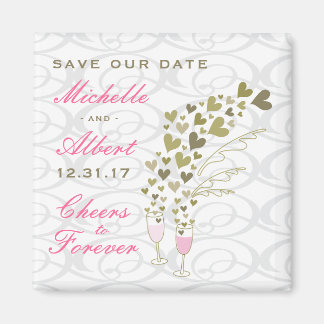 Pink Wedding Champagne Cheers Chic Save The Date Magnet
