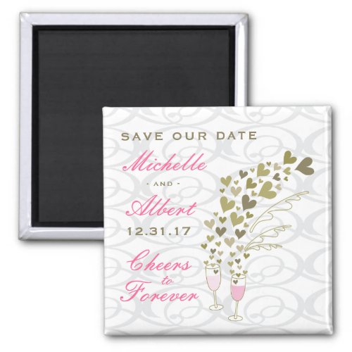 Pink Wedding Champagne Cheers Chic Save The Date Magnet