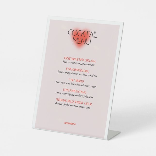 Pink Wedding Classic Cocktail Menu Pedestal Sign (Front)
