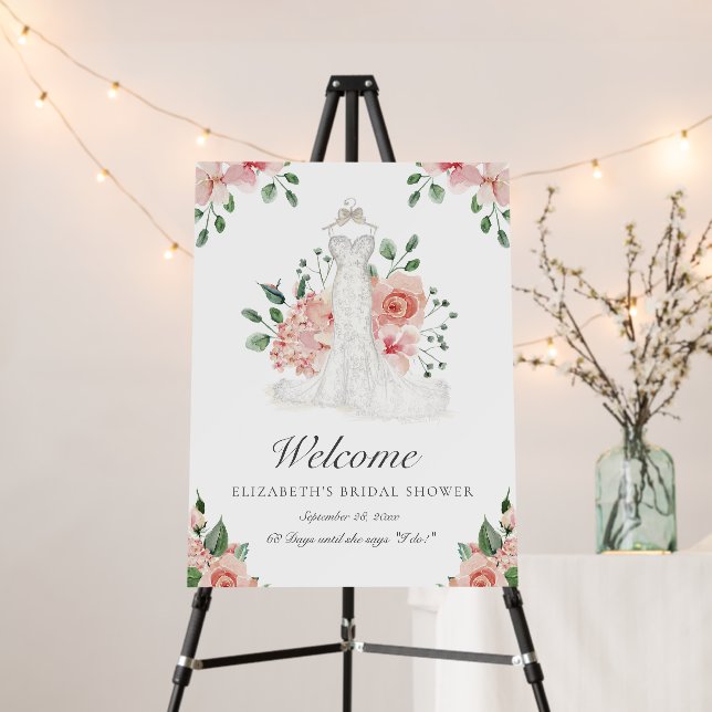 Pink Wedding Countdown Bridal Shower Welcome Sign (In Situ (Stand))