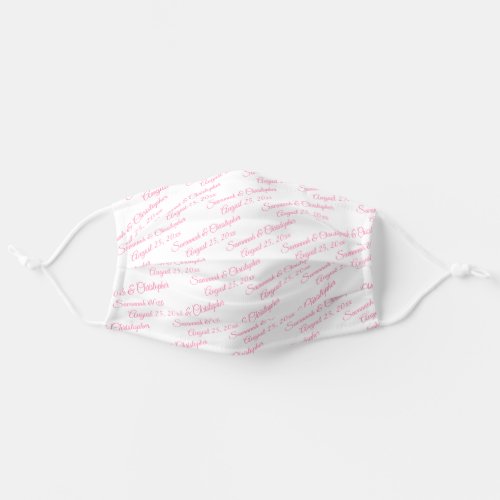 Pink Wedding Couples Names  Date White Adult Cloth Face Mask