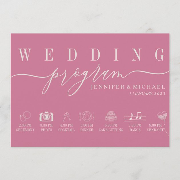 Pink Wedding Custom Icon Timeline ceremony plan Program