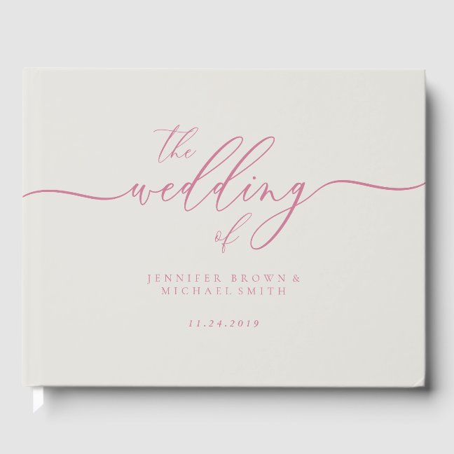 Pink Wedding Custom Name Date Guest Book
