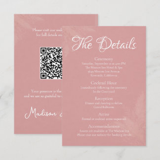Pink Wedding Details Card with QR Code