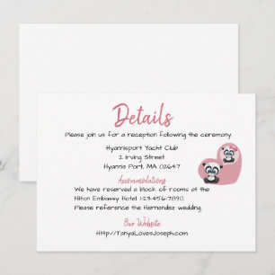 Pink Wedding Details Panda Teddy Bears Heart Invitation