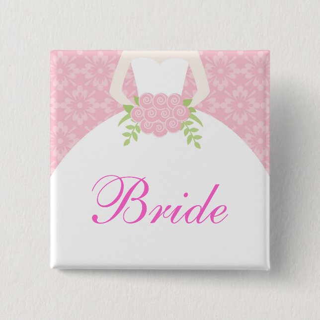 Pink Wedding Dress Bridal Party Button (Front)