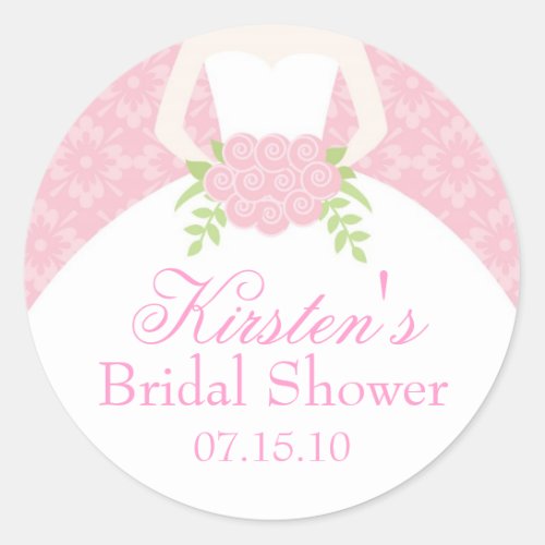 Pink Wedding Dress Bridal Shower Classic Round Sticker