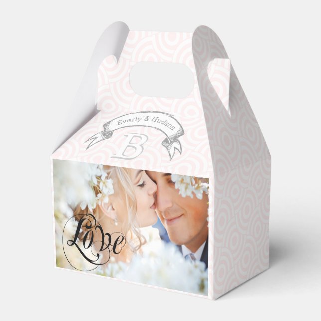 Pink Wedding Favor Box Your Photos Monogram Names (Back Side)