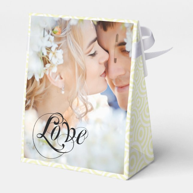 Pink Wedding Favor Box Your Photos Monogram Yellow (Back Side)