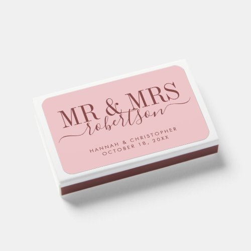 Pink Wedding Favor Burgundy Mr Mrs Matchboxes