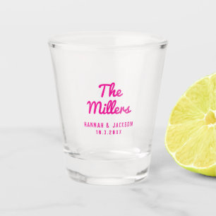 Pink Wedding Favor Last Name Personalized Shot Glass