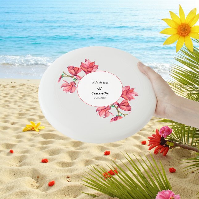 Pink Wedding Floral Magnolia Bride Groom Wham-O Frisbee (Creator Uploaded)