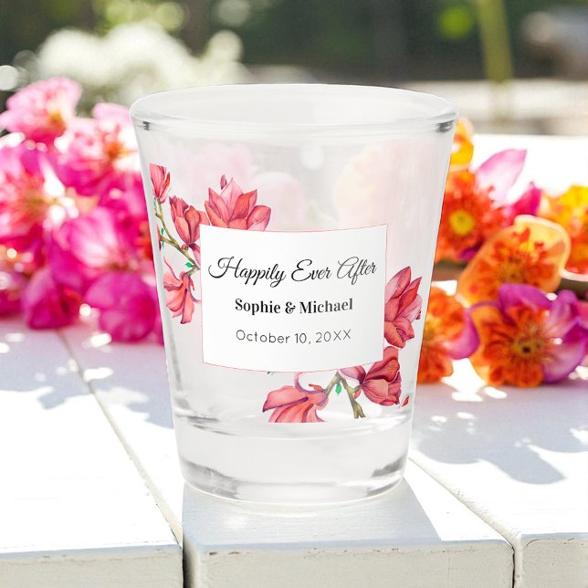 Pink Wedding Flowers Bride Groom Shot Glass (Creator Uploaded)