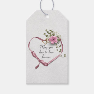 Pink Wedding Heart Ribbon Gift Tags