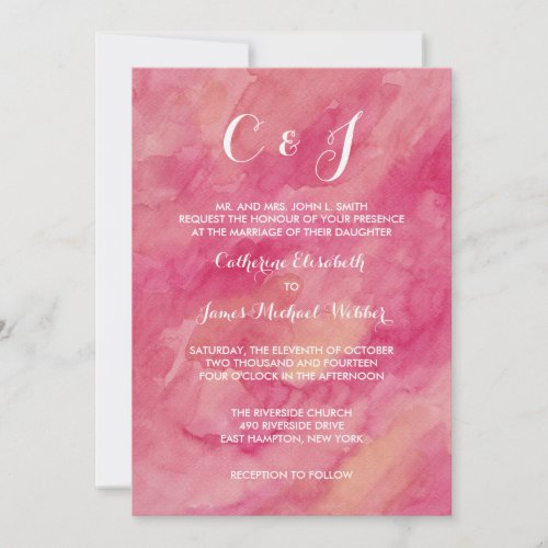 Pink Wedding Invitation  Brides Parents Hosting