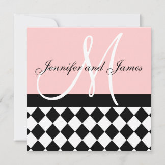 Pink Wedding Invitation Monogram Names Harlequin