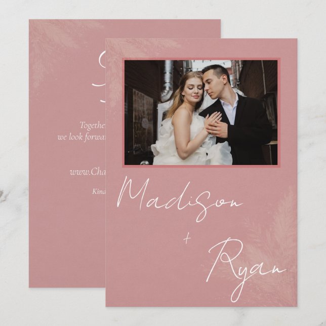Pink Wedding Invitation with Photo (Front/Back)