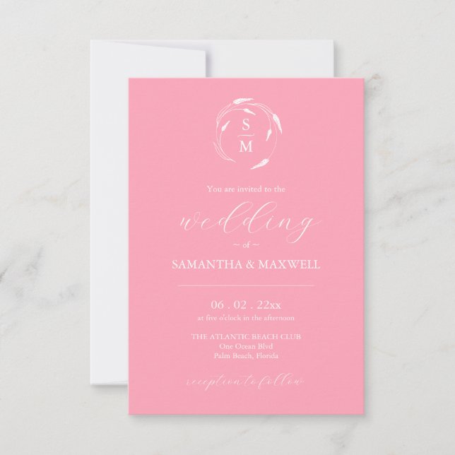 Pink Wedding Invitation with QR Code (Front)